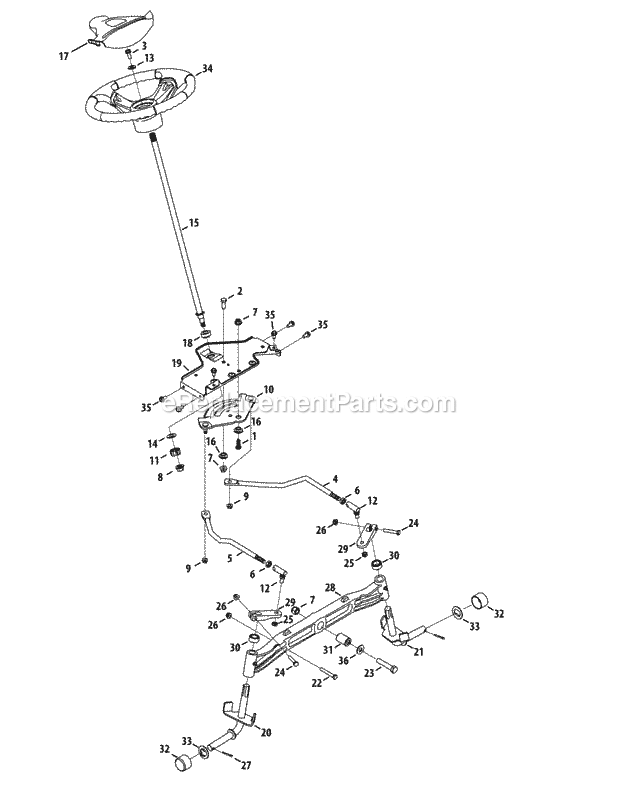 Steering Diagram and Parts List for LTX1040 (13AX90AS056, 13WX90AS009, 13WX90AS010, 13WX90) (2014) Cub Cadet Lawn Tractor